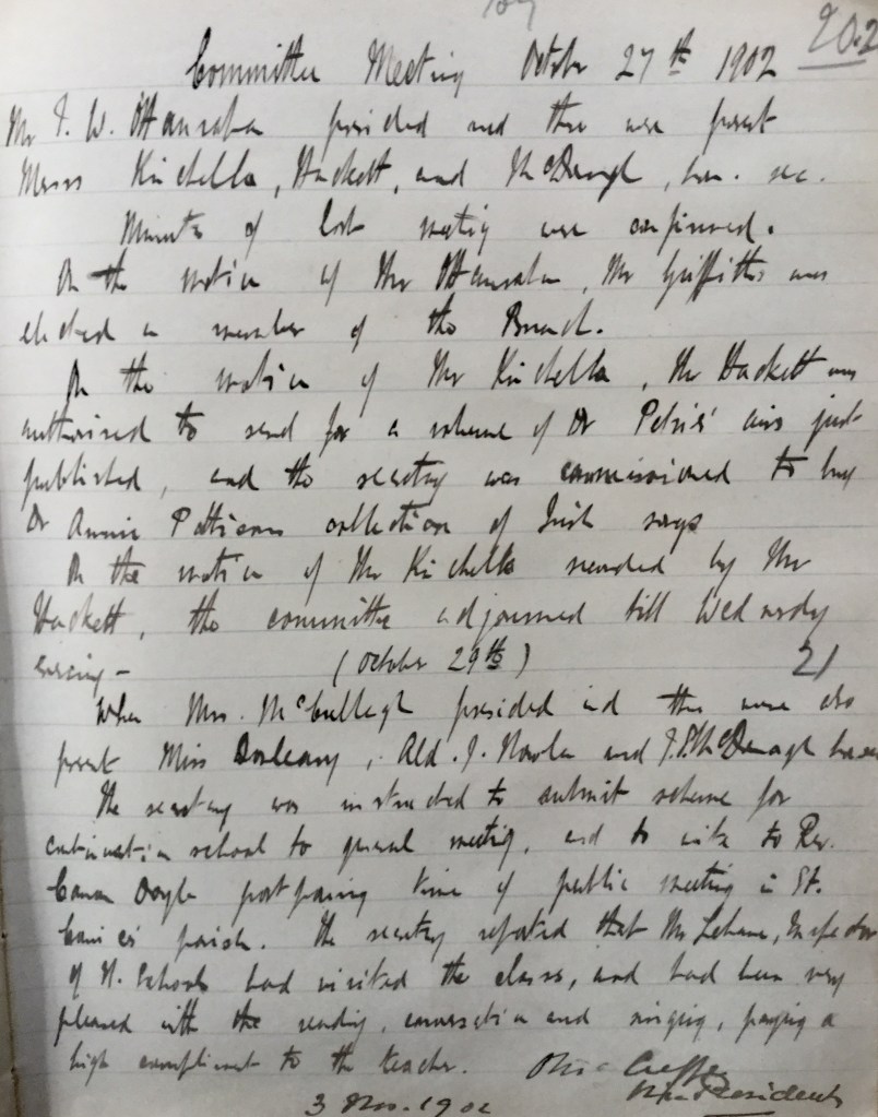 Minutes of 27th October 1902 - written by Thomas MacDonagh